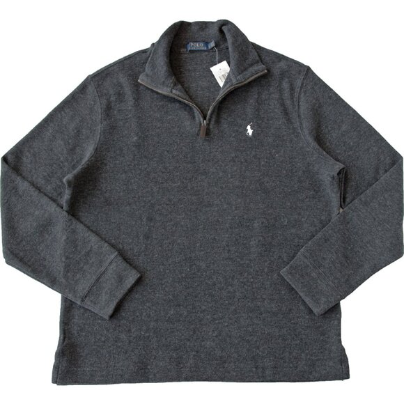 NEW Polo Ralph Lauren French Rib Pullover Sweater! S or L Gray With White Player - Picture 1 of 1